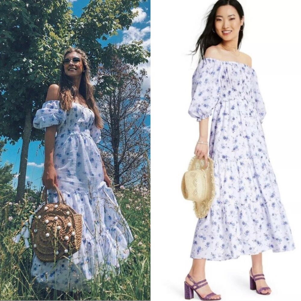 LoveShackFancy x Target Floral Puff Sleeve Gemma Dress In White Purple Size XL